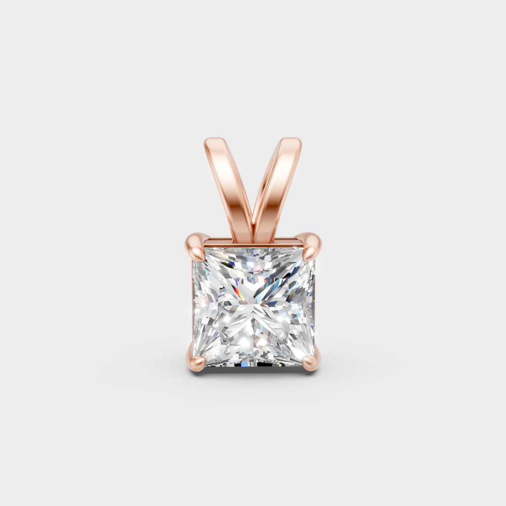Unique Rose Gold Pendant Featuring A Gli Certified Princess-Cut Lab Diamond